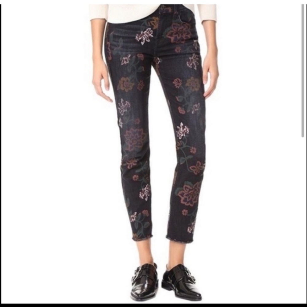 7 For All Mankind Floral Skinny Jeans - Black and Pink